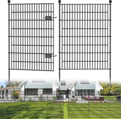 8 Panels No Dig Decorative Outdoor Garden Fence with Gate for Yard, 48 in(H) X 21 ft(L) Animal Barrier Fencing Rustproof Metal Wire Panel Border for Dog, Rabbits, and Patio Temporary Ground Stakes