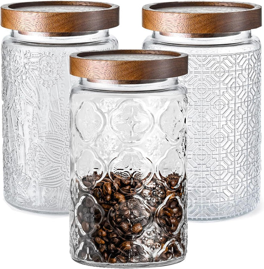 3-Pack 32oz Glass Jar With Airtight Lid,Kitchen Canisters For Countertop,Coffee Sugar Container Set,Pantry Glass Storage Containers For Flour,Candy,Loose Tea,Snack jar