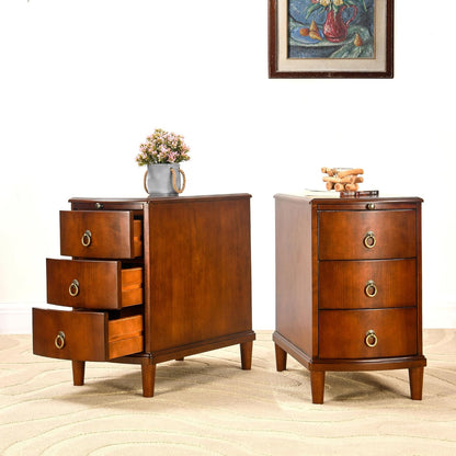 Set of 2 Solid Wood End Table with 3 Drawers, Fully Assembled Nightstand with Sliding Shelf, Pre-Assembled Vintage Wooden Beside Tables In Cherry Brown for Small Space,13.4*22.4*22.6in