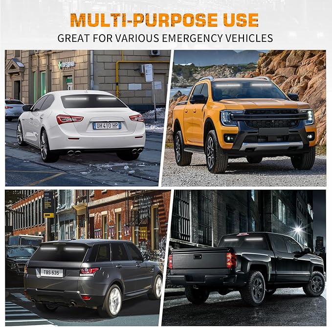 XRIDONSEN 2 in 1 White Traffic Advisor Light Bar 144 LED Emergency Warning Safety Interior Rear Window Front Dash Windshield Strobe Lights for Police Firefighter Vehicles Trucks Car (2x17.7 inch)