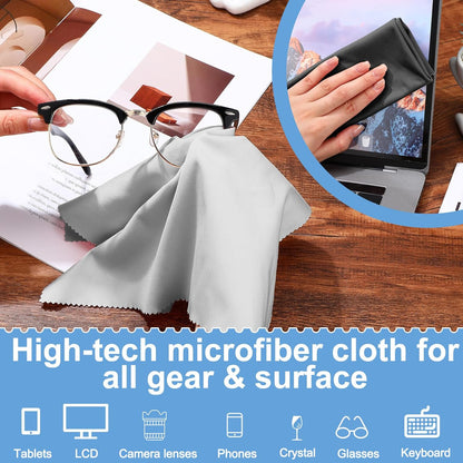 Frienda 12 Pack Large Microfiber Glass Cleaning Cloths 12 x 12 Inch Oversized Sunglasses Cleaning Cloths for Electronics Glasses Screens and Lenses(Blue,Light Gray,Black)