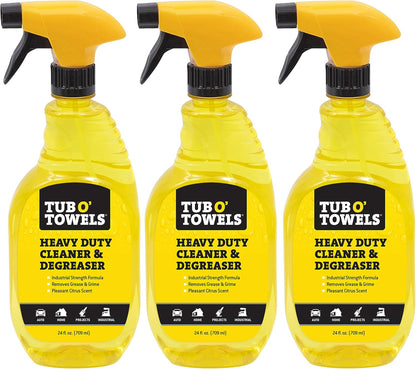 Tub O' Towels Heavy Duty Cleaner and Degreaser Spray Helps in Removing Oil Tar Paint Dirt Caulk Grease Grime Gunk Epoxies, Industrial Strength, Home & Auto, Made In USA, Citrus Scent, 24oz, 3-Pack
