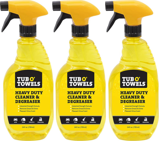 Tub O' Towels Heavy Duty Cleaner and Degreaser Spray Helps in Removing Oil Tar Paint Dirt Caulk Grease Grime Gunk Epoxies, Industrial Strength, Home & Auto, Made In USA, Citrus Scent, 24oz, 3-Pack