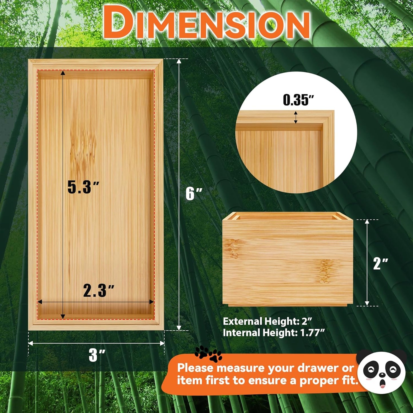 Bamboo Drawer Organizer, Small Silverware Organizer for Kitchen Drawer, Stackable Utensil Tray, 2 Pcs Flatware Organizer, Bamboo 6" x 3" x 2" (Outer), 5.3" x 2.3" x 1.77" (Inner)