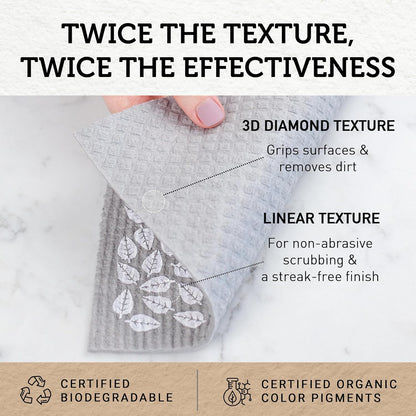 Nordhus Design Large Swedish Dishcloths, 5 Grey Cloths, Made in Sweden - 9.5 x 8 inch Reusable, Washable Cellulose Cotton Kitchen Cloths - Replace Paper Towels, Wipes, Sponges, Dish Rags