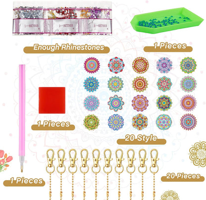 Henoyso 20 Pcs Diamond Art Painting Keychains Kits for Adults 5d Double Sided Cross Shaped Diamond DIY Painting Keychains Gem for Beginners Kids Adults DIY Crafts Decor Gift Party(Mandalas)