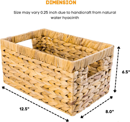 Set of 3 Water Hyacinth Storage Baskets – Wicker Baskets for Shelves, Decorative Woven Organizer Bin for Bathroom, Closet, or Pantry (3-Pack Medium)