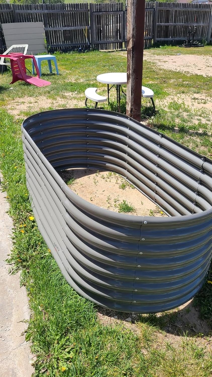 A ANLEOLIFE 6X3X2 ft Galvanized Raised Garden Beds Outdoor-2 Pack, Oval Large Metal Deep Root Planter Box for Planting Vegetables Flowers Herb, Anti-Rust & Easy-Setup, Quartz Grey