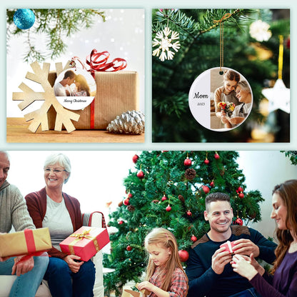 Personalized Christmas Ornaments 2025 Ceramic Custom Photo Text Christmas Ornament Customized Photo Ornament Christmas Tree Decorations Gift for Family Kids Friends Couples Wedding