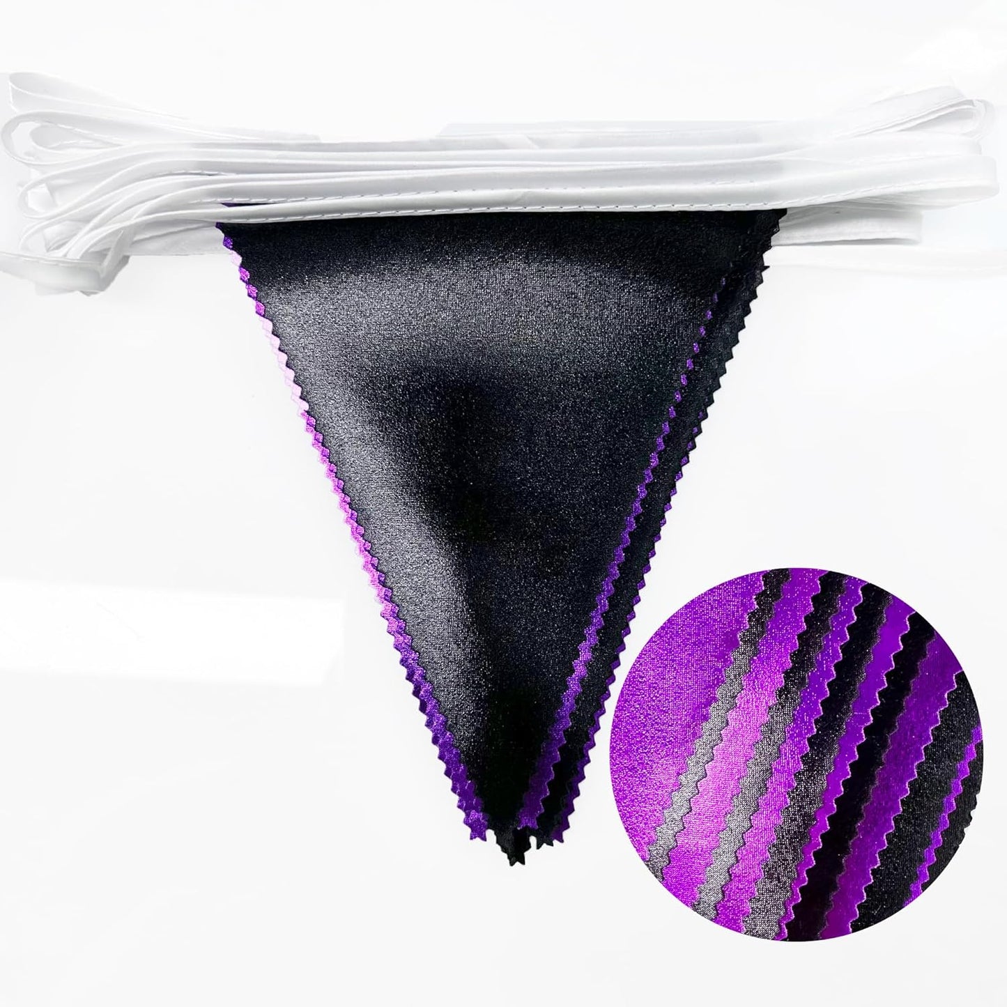 Purple and Black Party Decorations Metallic Fabric Triangle Pennant Banner Flag Bunting Garland for Graduations Birthday Retirement Wedding Baby Shower Bachelorette Halloween Outdoor Party Supplies