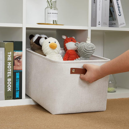 DULLEMELO Fabric Organizer for Storage, Office, Home, Nursery - Small Fabric Storage Basket with Handles (Beige)