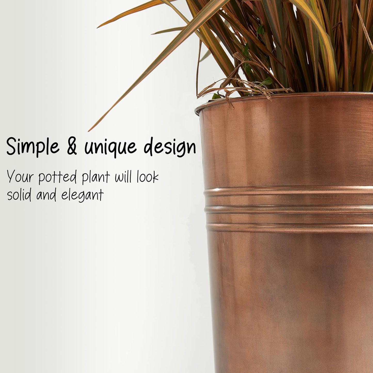 KOL 28'' Tall Galvanized Steel Planter Pot - Flower Pot with Water Level Indicator for Plants - 2 Pack Self Watering Planters - Round Bronze Powder Metal Planter Box - Indoor Outdoor Grande Plant