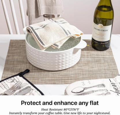 LEXMORE Placemats Set of 8 Vinyl/Plastic Woven Place Mats for Kitchen Table Indoor/Outdoor Washable Placemat Wipeable Dining Table Mats(A-Caramel)