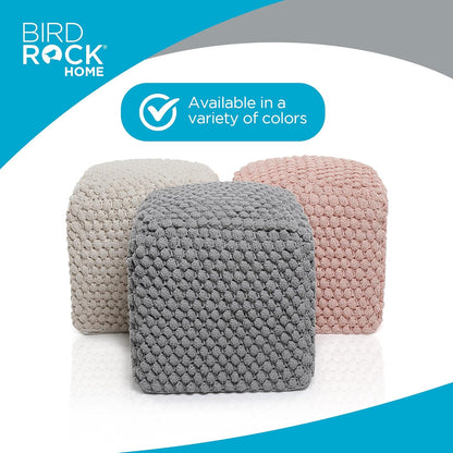 BIRDROCK HOME Buds Pouf Foot Stool Ottoman - Knit Bean Bag Floor Chair - Cotton Braided Cord - Great for The Living Room, Bedroom and Kids Room - Small Furniture (Grey - Buds)