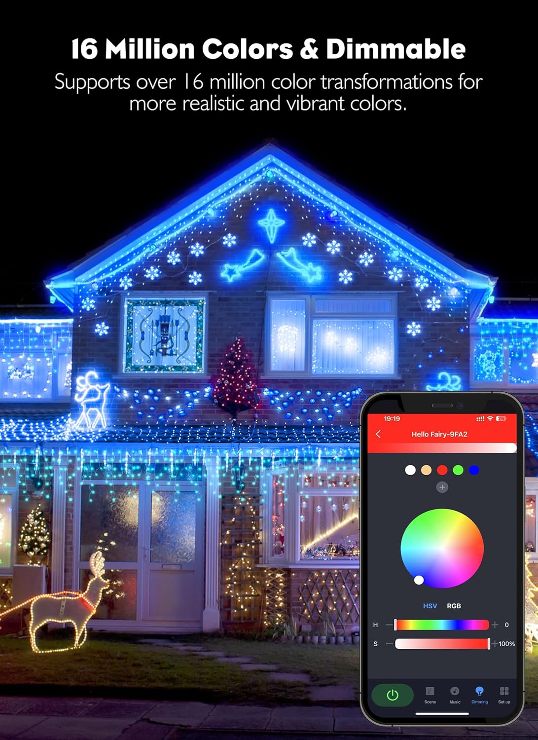 Brightown Smart Icicle Lights for Outside, 33Ft 304 LED RGB Smart Christmas Lights with 58 Preset Modes, App or Remote Control, Music Sync, Memory and Timer Function for Indoor/Outdoor Use