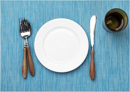 LEXMORE Placemats Set of 6 Vinyl/Plastic Woven Place Mats for Kitchen Table Indoor/Outdoor Washable Placemat Wipeable Dining Table Mats(Teal Blue)