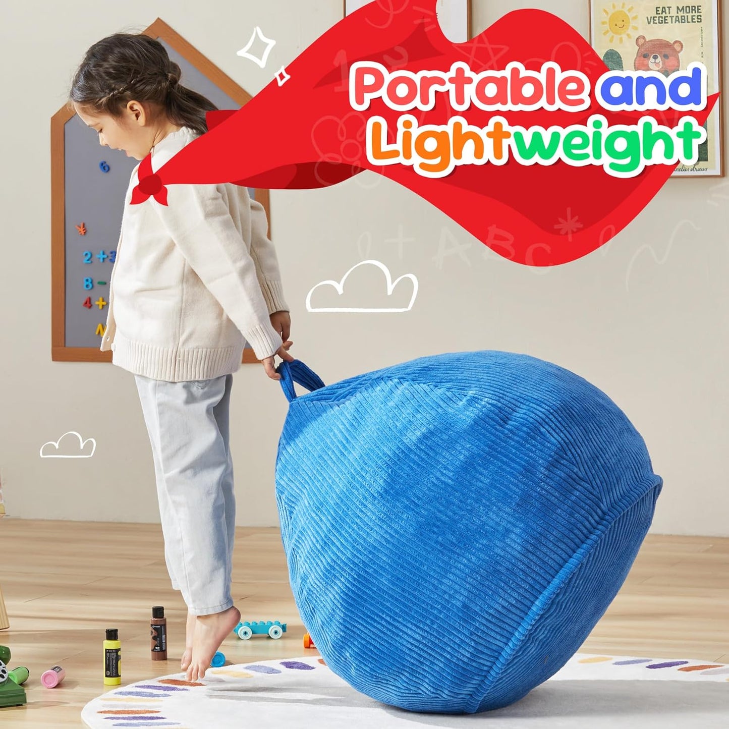 Hobestluk 2.5FT Bean Bag Chair Beanbags Small Bean Bag Chair with Filler Included Teardrop Bean Bag with Removable Cover for Bedroom Living Room (Small, Blue)