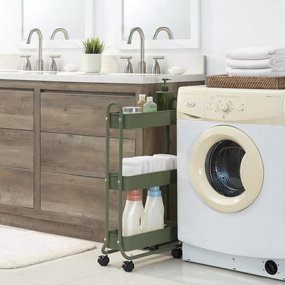 SunnyPoint Slim Rolling Storage Cart, 3 Tier Bathroom Storage Organizer Bathroom, Laundry Utility Cart (Army)