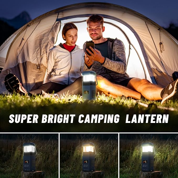 Libovgogo DF-585 Emergency LED Camping Lantern,IPX5 Waterproof Stereo Bluetooth Speaker,Hand Crank NOAA Weather Alert Radio with Solar,Portable AM FM Radio with Flashlight,5000mAH Cell Phone Charger