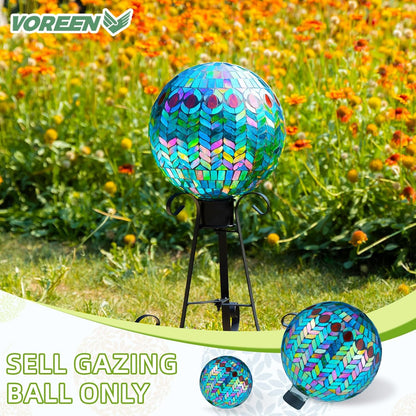 VOREEN Mosaic Glass Gazing Ball Outdoor Gazing Globe, Reflective Ball Yard Decoration for Homes, Patio, Lawn and Gardens, Gift for Mom Wife Friend, 10-Inch, Blue