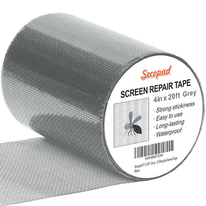 Grey Window Screen Repair Tape, 4IN X 20FT (240IN) Screen Repair Kit for Windows or Doors, Strong Adhesive Patch Kit Fiberglass Mesh Tape
