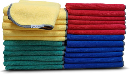 EvaClean Premium Microfiber Cleaning Cloth 16"x16" - Reusable, Washable, Non-Scratch, Microfiber Towels for Cleaning, Dusting, Polishing, High Absorbency & Durability, 4 Colors, 24-Pack