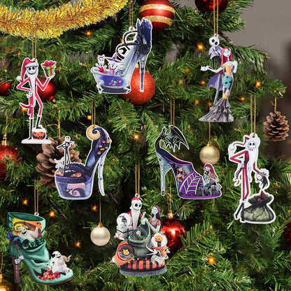 2025 Halloween Christmas Tree Decorations, 8PCS Acrylic Cute Night Before Pendants Hanging, 2D Flat New Year Set Spooky Decor Indoor Home Party Gifts Ornaments (10cm/3.93In)