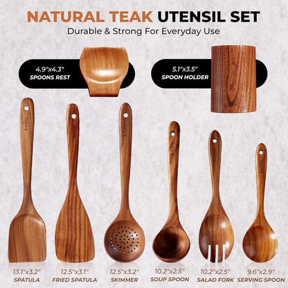 Wooden Spoons for Cooking, Kitchen Utensils Set, Wood Spatulas Soup Ladle Serving Spoons Teak Wooden Utensil Set（8 Pieces ）