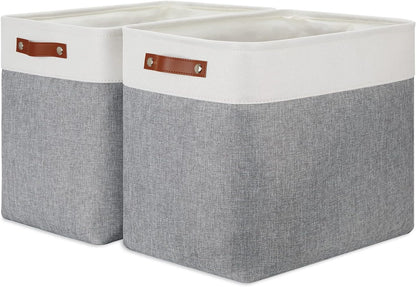 DULLEMELO Extra Large Storage Baskets, Fabric Storage Bins for Organizing Shelves Nursery Toys Books, Closet Baskets and Bins with Handles, White&Grey, 2-Pack
