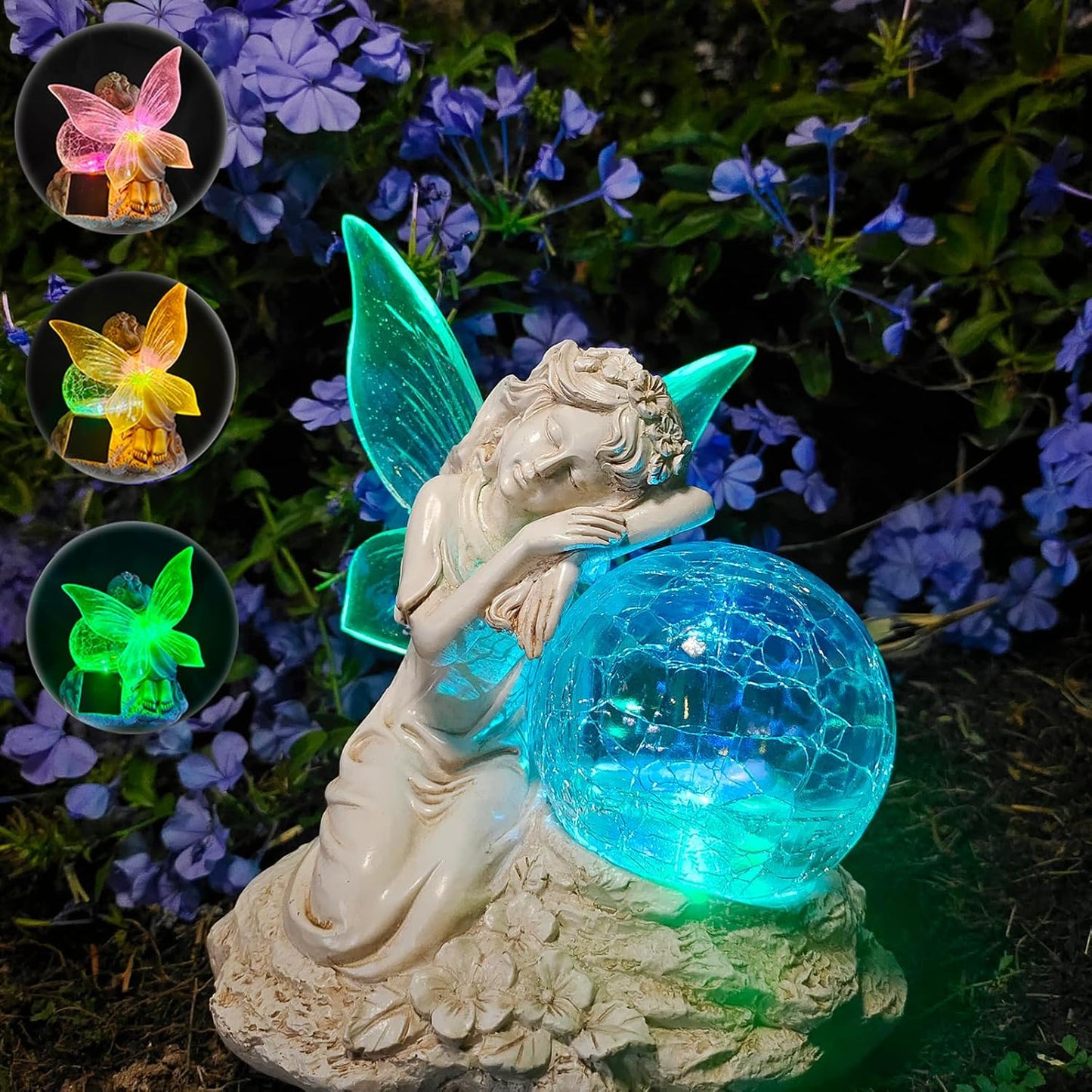 Fairy Garden Statue ，Solar Garden Decor ，Fairy Statue Outdoor with Glass Ball ，Waterproof Outdoor Decor，Suitable for Yard, Lawn ，Ideal for Holiday Giving (Left)