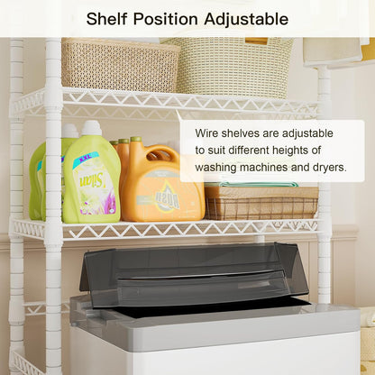 Ulif U11 Mini Over Washer and Dryer Shelves, 3 Tiers Laundry Room Storage and Organizer Standing Shelf, Metal Freestanding Clothes Drying Rack, 28.3”W x 19.7”D x 77.6”H, White