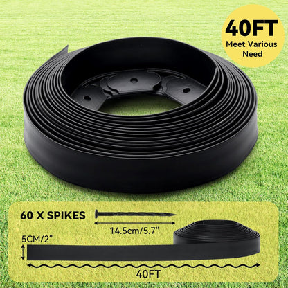 GOTGELIF No Dig Landscape Edging Border, 2'' Tall 40FT Garden Edging Kit with 60pcs Anchoring Stakes for Lawn, Flower Beds, Gardens and Yards (Black)