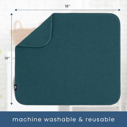 S&T INC. Dish Drying Mat, 16” x 18”, Absorbent Microfiber Kitchen Counter Mat, Dish Drying Pad for Dishes, Utensils, Pots and Pans, Large, Tapestry Blue