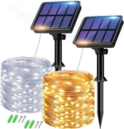 2 Pack Solar String Lights Outdoor - 160LED 66FT Solar Fairy Lights Outside Waterproof 8 Modes, Copper Wire Solar Powered Twinkling Lights for Tree Garden Patio Christmas Wedding Party Decorations