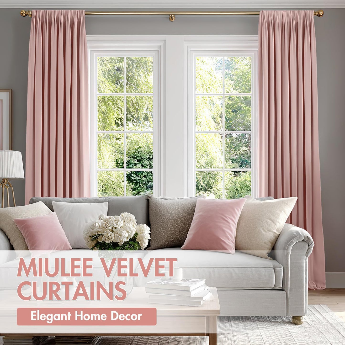 MIULEE Baby Pink Velvet Curtains Thermal Insulated Blackout Curtain Drapes for Bedroom Living Room Darkening 90 Inches Long Curtains Panels Rod Pocket Set of 2