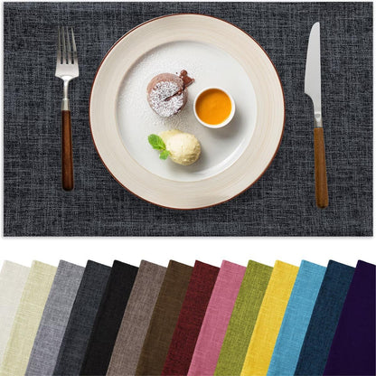 Placemats Set of 4, Bilayer Thickened Linen Place Mats Heat Resistant Machine Washable Wrinkle Free Carefully Selected Polyester Mats for Kitchen/Dining/Coffee Table (Charcoal Grey)