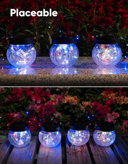 PARTPHONER Solar Lantern Solar Lights Outdoor Waterproof 2-Pack, Solar Powered Hanging Lights Cracked Glass Hanging Globes for Christmas Decoration, Shepherd Hook, Garden Tree Ornaments,Muiti-Color