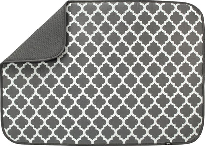 S&T INC. Dish Drying Mat XL, 18” x 24”, Absorbent Microfiber Kitchen Counter Mat, Dish Drying Pad for Dishes, Utensils, Pots and Pans, Extra Large, Pewter Grey Trellis