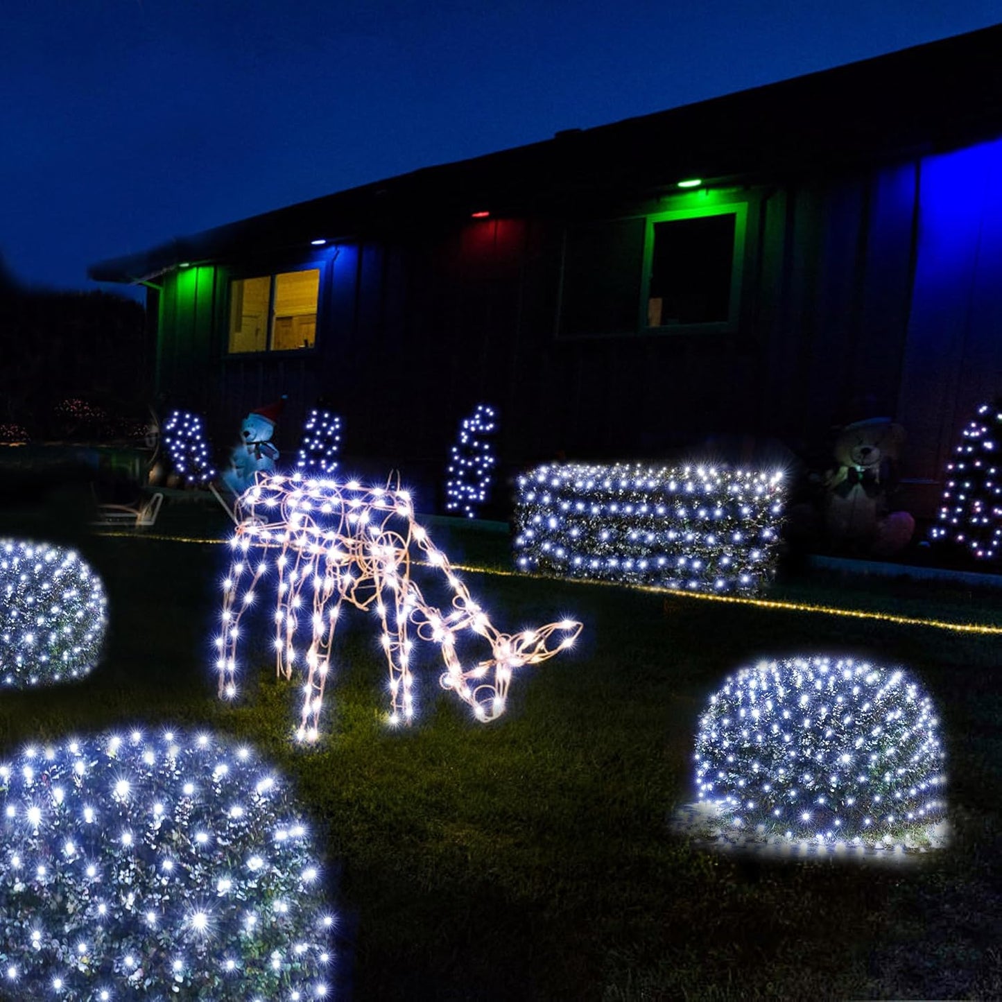 WBao Solar Christmas Lights Outdoor 200LED 8.4ft x 5.2ft Christmas Net Lights with Remote, 8 Lighting Modes, Timer, Waterproof for Lawn, Bushes, Shrubs, Trees Outdoor Christmas Decorations, Cool White