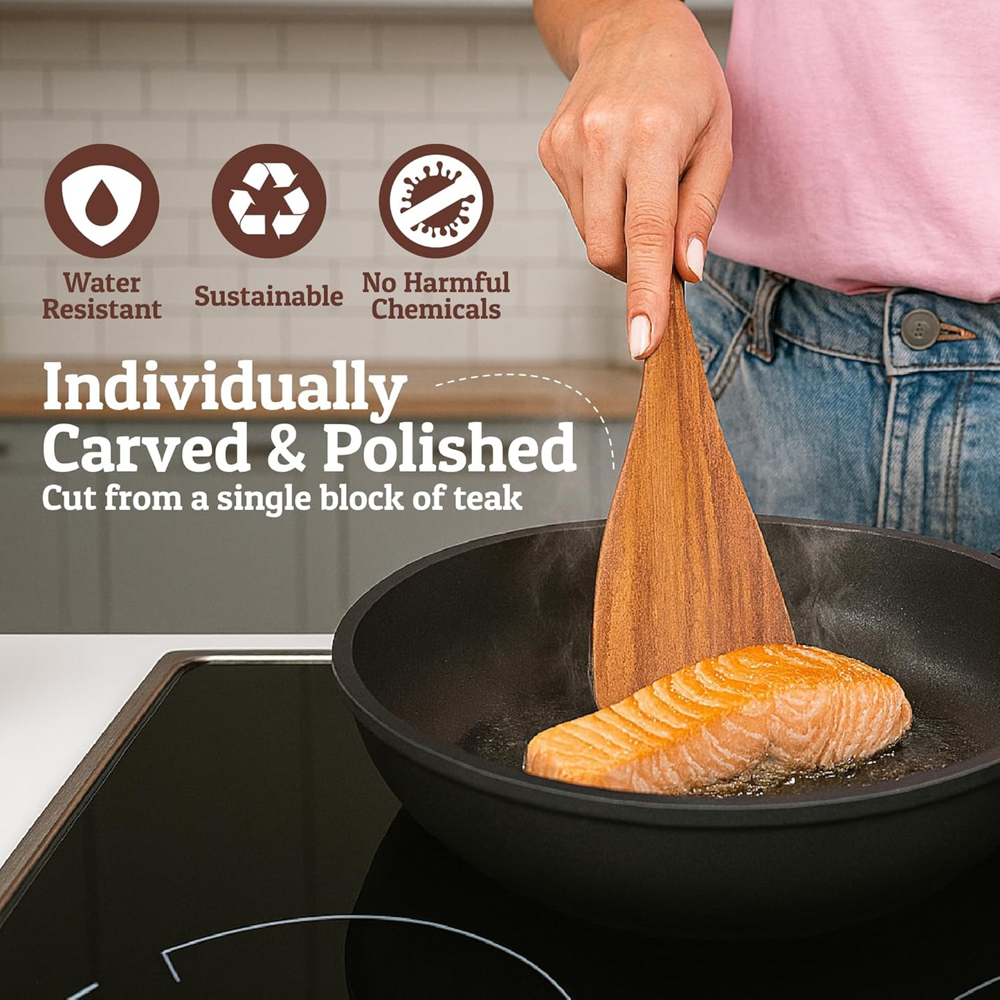 PriorityChef Premium Wooden Spoons for Cooking - 6pc Smooth Finish Teak Wooden Utensil Set with Hanging Hooks, Heat-Resistant & Nonstick Safe, Ideal for Gifting