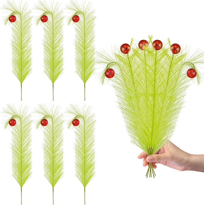 12 Pcs Christmas Tree Topper - 18" Christmas Tree Picks and Sprays Lime Green Curly Stems with Red Ball Artificial Xmas Decorations for Vase Fillers Wreath Home Party Holiday Docor