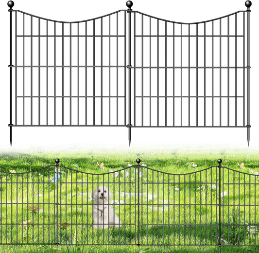 10 Panels No Dig Dog Fence Outdoor for Yard, 24 in(H) X 20 ft(L) Decorative Tall Garden Fence Animal Barrier, Rustproof Metal Wire Garden Edging and Borders, Temporary Fencing Stakes