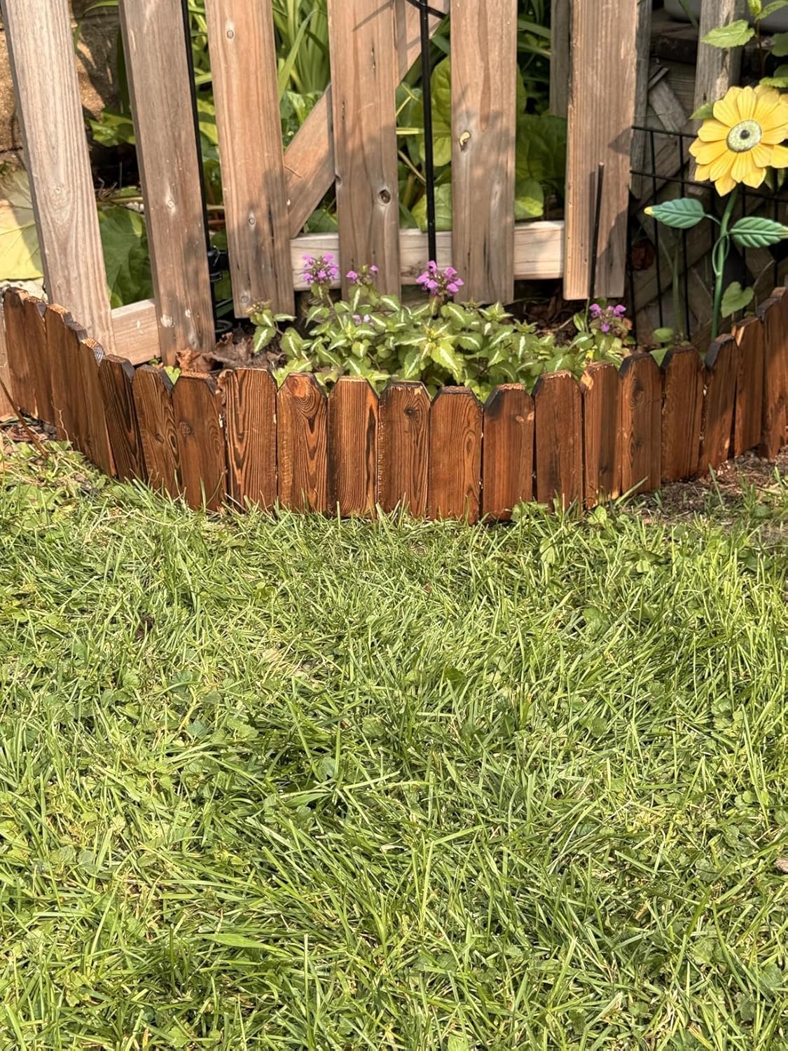 Wood Garden Edging, Wooden Fence Border Decorative Small Picket Panels for Flower Bed Barriers and Landscape Fencing (5.9" H x 47" L, 3 Pack)