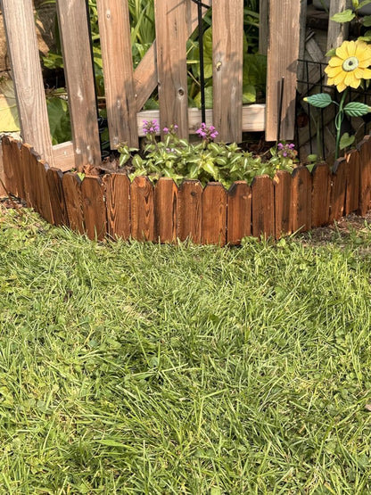 Wood Garden Edging, Wooden Fence Border Decorative Small Picket Panels for Flower Bed Barriers and Landscape Fencing (5.9" H x 47" L, 3 Pack)