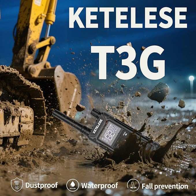 KETELESE T3G Heavy Duty Walkie Talkies, IP67 Waterproof Two Way Radio with Earpiece, Triple Proof, Three Charging Options, USB, NOAA, Emergency GMRS 2 Way radios(6 Pack), Black/Grey