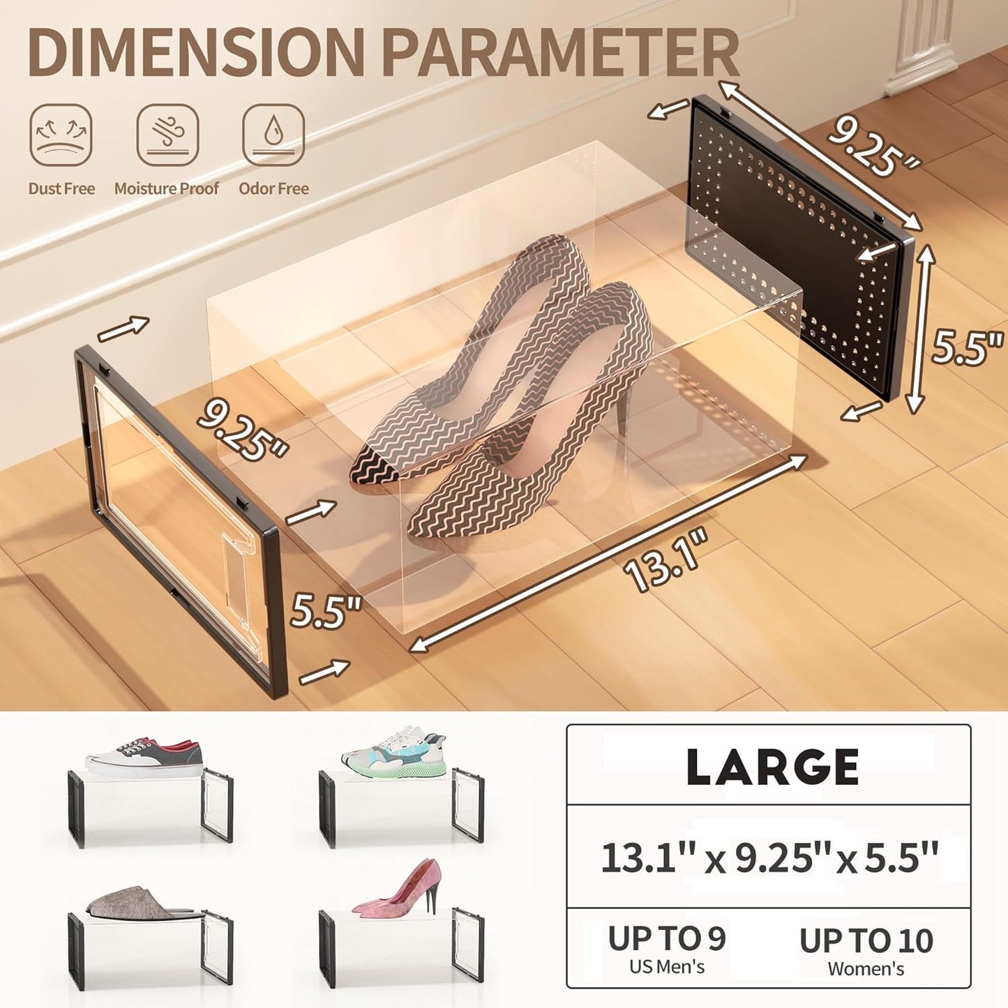 12 Pack Large Shoe Organizer Storage Boxes for Closet, Modular Space Saving Shoe Boxes Clear Plastic Stackable Sneaker Containers Display Case with Lids, Black05