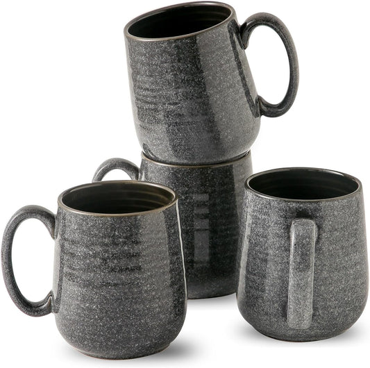 Hasense Ceramic Coffee Mugs - 15 OZ Large Coffee Cups Set of 4 with Handle for Hot Beverage, Porcelain Latte Mugs for Tea, Milk, Cocoa, Cappuccino and Mocha, Microwave and Dishwasher Safe, Grey