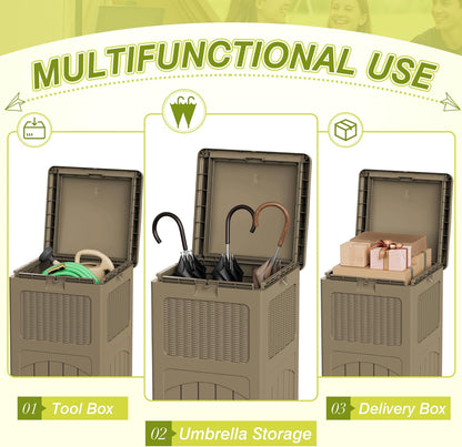 Greesum 33 Gallon Resin Outdoor Trash Can with Lid, Waterproof Resin Garbage Bin for Hideaway, Patio, Deck, 3 Pack, Light Brown