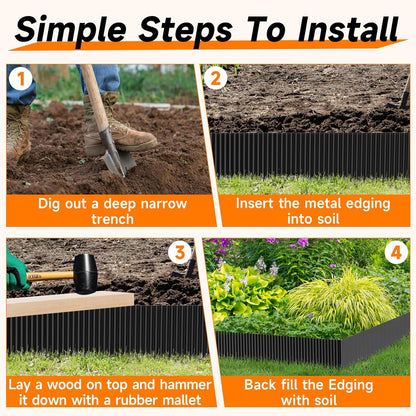 Corrugated Garden Edging, 10"×10Ft Galvanized Steel Landscape Edging & Lawn Edging Border, Metal Garden Border for Flower Beds, Garden，Lawn，Raised Beds & Tree Surrounds (Black)