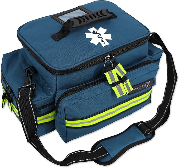 Lightning X Products Lightning X Mid-Sized First Responder EMT Bag | LXMB25 Fully Stocked w/ 240+ Aid, EMS & Trauma Supplies - Blue